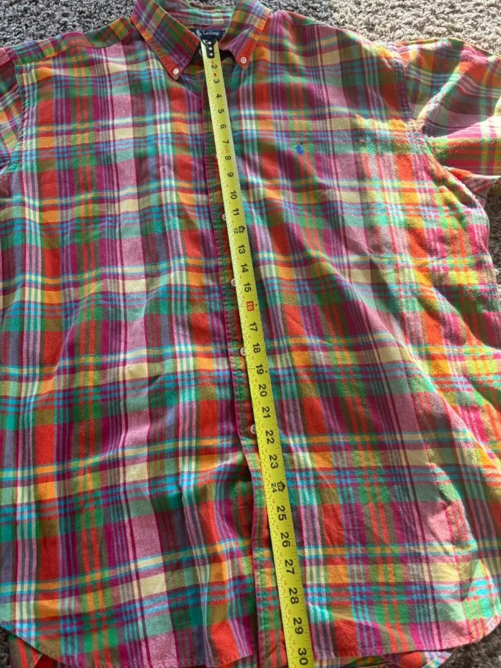 Vtg Polo Ralph Blake XL Madras Plaid Short Sleeve Button Down Shirt Preppy